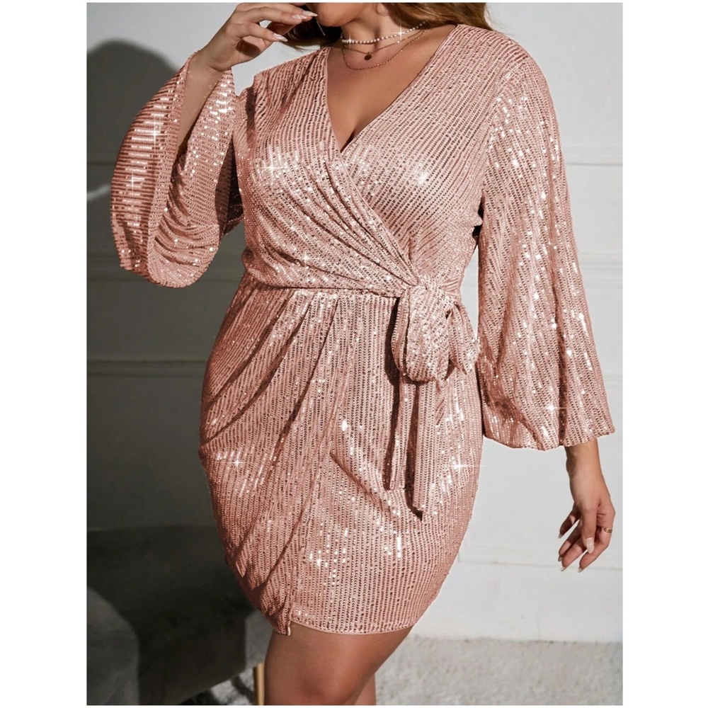 Plus Luxe Hot pink Sequin Party Holiday Evening Formal Dress - Picture 10 of 12